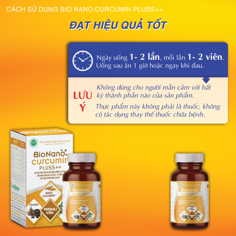 Thực phẩm bảo vệ sức khỏe Bionanocurcumin pluss++ 900mg/1 viên Cao Tỏi đen, Cao Xạ đen, Cao Linh Chi