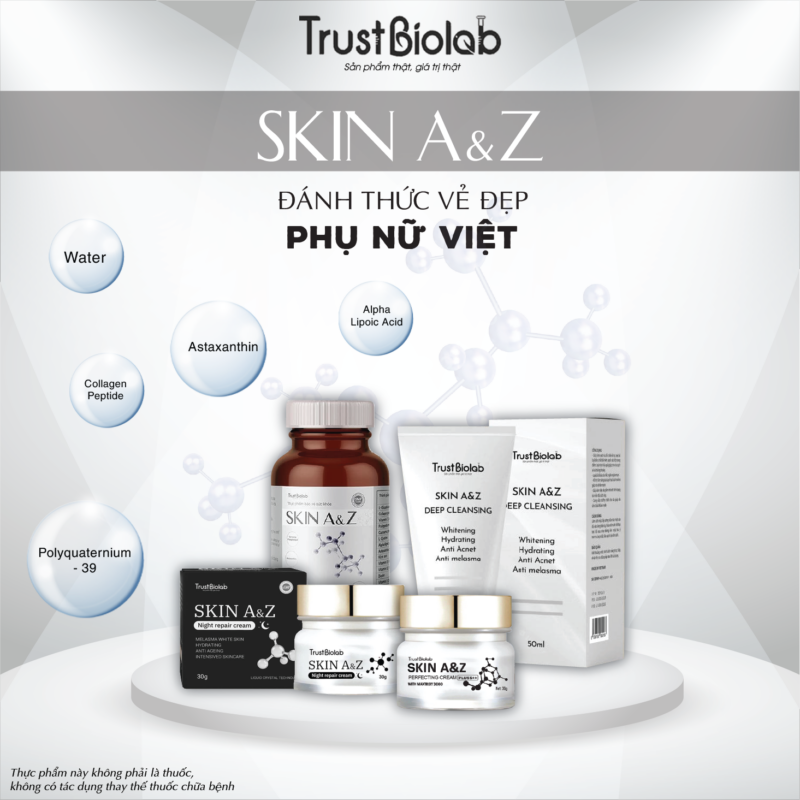 Thực phẩm bảo vệ sức khỏe Viên uống đẹp da Skin A&Z Hỗ trợ làm sáng đẹp da, tăng đàn hồi, tăng độ ẩm. Hỗ trợ giảm các triệu chứng nám sạm da, nhăn da, khô da.