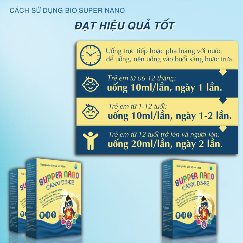 Thực phẩm bảo vệ sức khỏe SUPPER NANO CANXI D3K2 Bổ sung canxi, Vitamin D3 cho cơ thể giúp xương và răng chắc khỏe; Hỗ trợ phát triển cao, giảm nguy cơ còi xương ở trẻ và loãng xương ở người lớn
