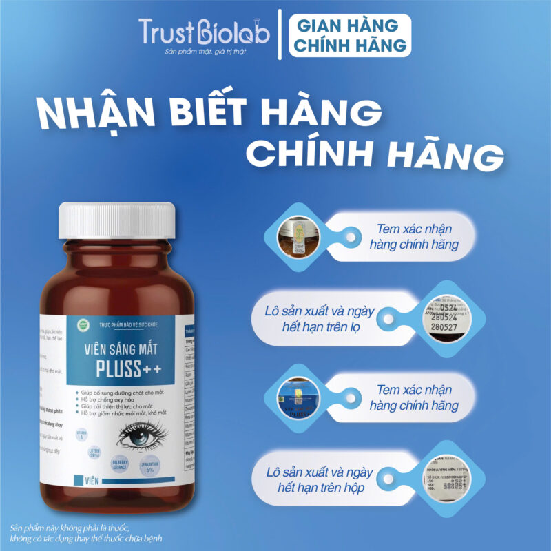 Thực phẩm bảo vệ sức khỏe Viên sáng mắt Bio pluss++ Bổ sung dưỡng chất cho mắt, cải thiện thị lực, giảm nhức mỏi, khô mắt, hạn chế lão hóa mắt