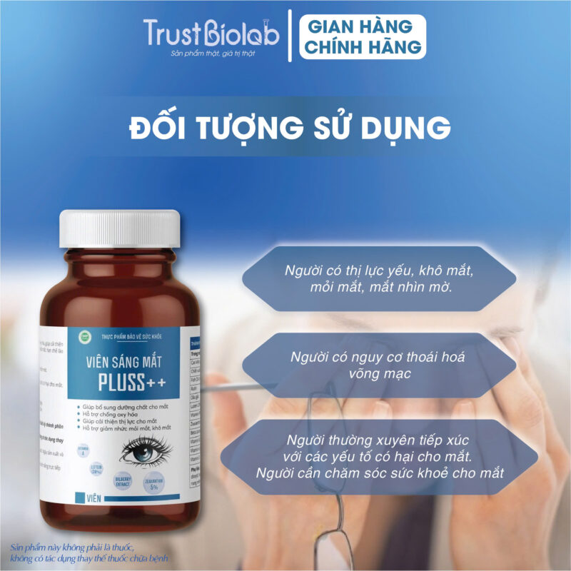 Thực phẩm bảo vệ sức khỏe Viên sáng mắt Bio pluss++ Bổ sung dưỡng chất cho mắt, cải thiện thị lực, giảm nhức mỏi, khô mắt, hạn chế lão hóa mắt
