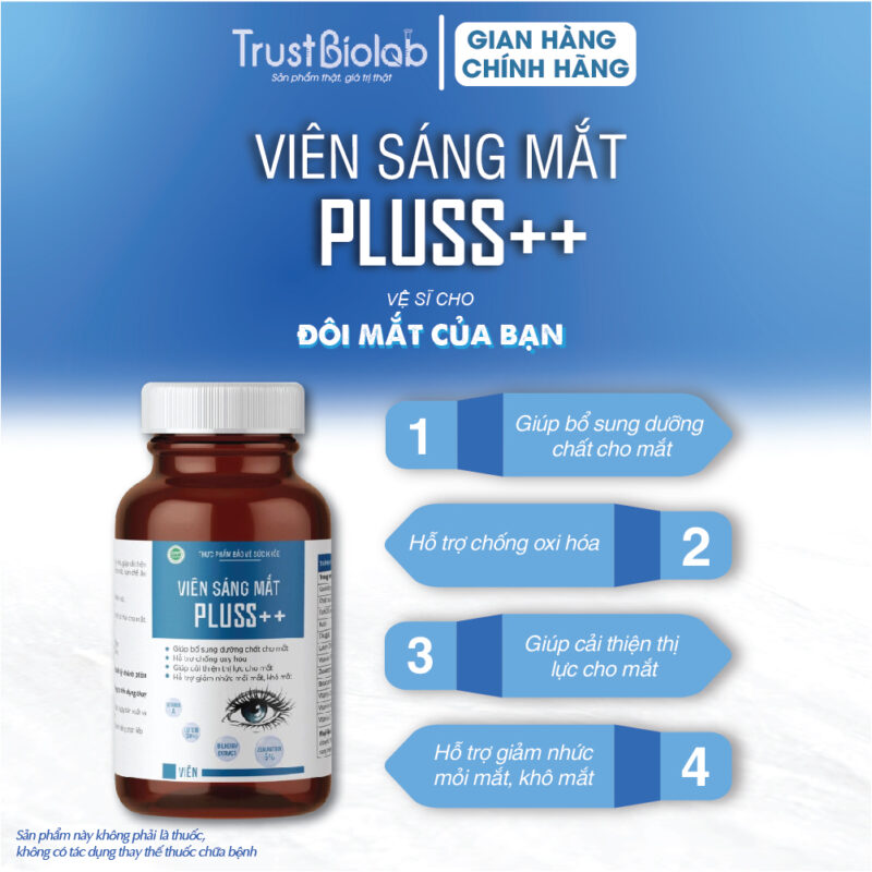 Thực phẩm bảo vệ sức khỏe Viên sáng mắt Bio pluss++ Bổ sung dưỡng chất cho mắt, cải thiện thị lực, giảm nhức mỏi, khô mắt, hạn chế lão hóa mắt