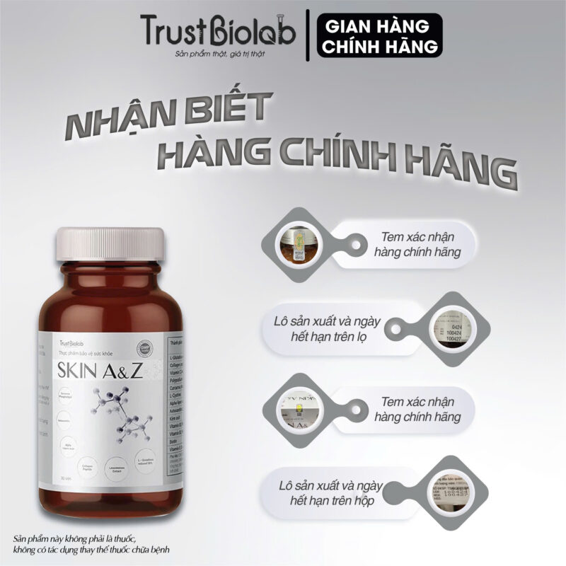 Thực phẩm bảo vệ sức khỏe Viên uống đẹp da Skin A&Z Hỗ trợ làm sáng đẹp da, tăng đàn hồi, tăng độ ẩm. Hỗ trợ giảm các triệu chứng nám sạm da, nhăn da, khô da.