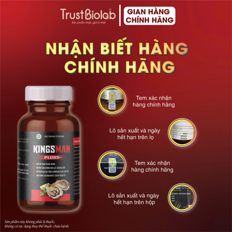 Thực phẩm bảo vệ sức khỏe KINGSMAN Pluss++ Giúp bổ thận, tráng dương, tăng cường sinh lực cho nam giới. Hỗ trợ giảm các triệu chứng đau lưng, mỏi gối, tiểu đêm nhiều lần do thận yếu.