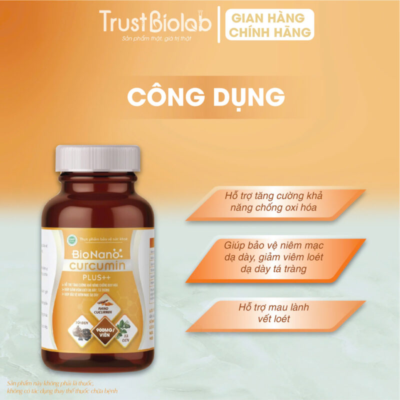 Thực phẩm bảo vệ sức khỏe Bionanocurcumin pluss++ 900mg/1 viên Cao Tỏi đen, Cao Xạ đen, Cao Linh Chi