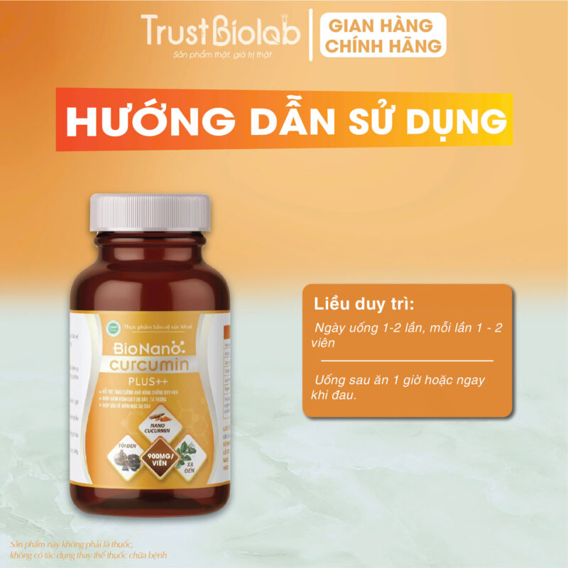 Thực phẩm bảo vệ sức khỏe Bionanocurcumin pluss++ 900mg/1 viên Cao Tỏi đen, Cao Xạ đen, Cao Linh Chi