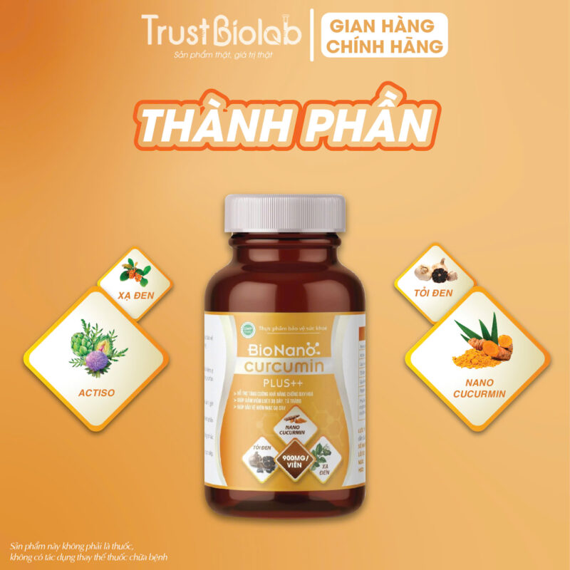 Thực phẩm bảo vệ sức khỏe Bionanocurcumin pluss++ 900mg/1 viên Cao Tỏi đen, Cao Xạ đen, Cao Linh Chi