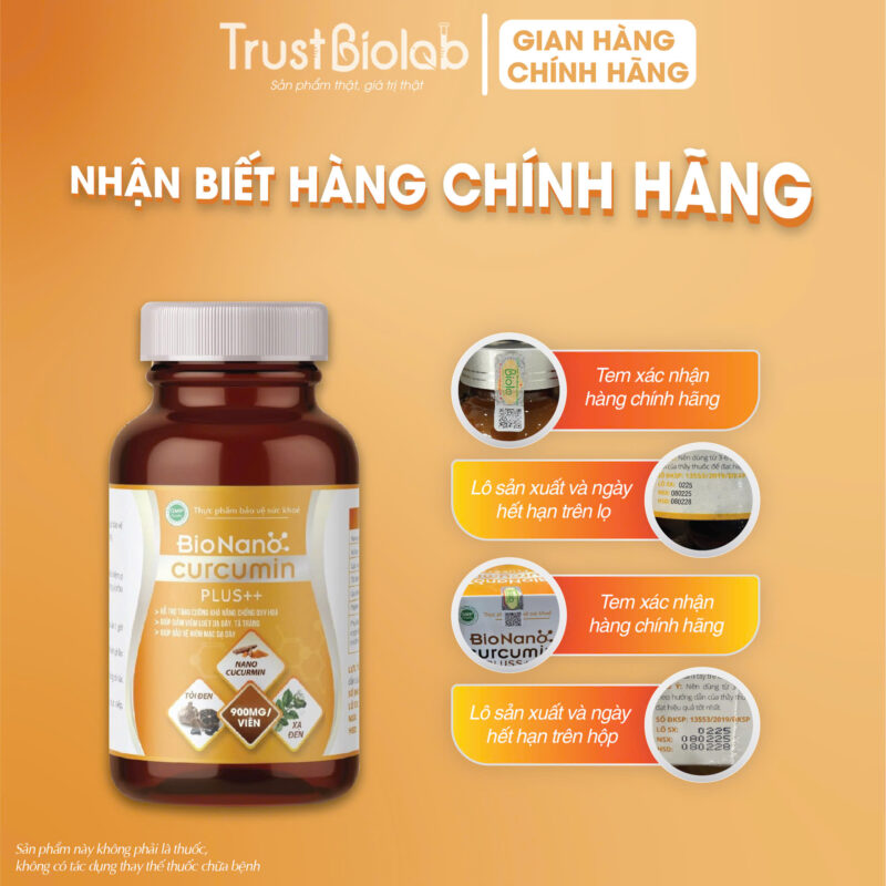 Thực phẩm bảo vệ sức khỏe Bionanocurcumin pluss++ 900mg/1 viên Cao Tỏi đen, Cao Xạ đen, Cao Linh Chi