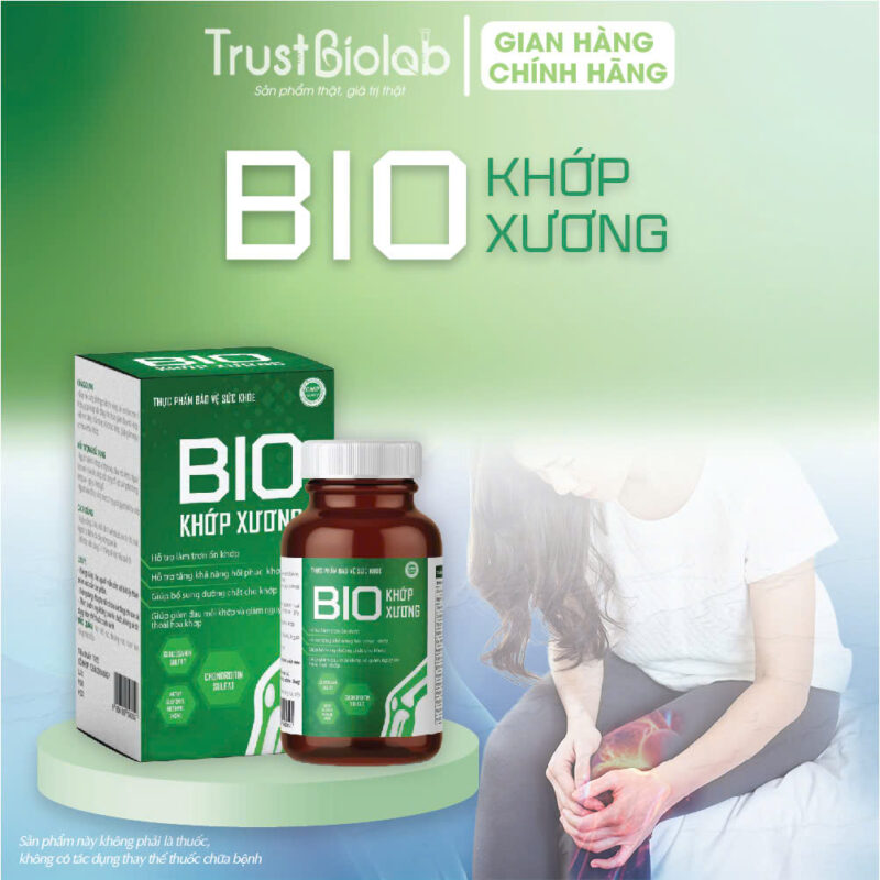 Thực phẩm bảo vệ sức khỏe BIO XƯƠNG KHỚP Giúp bổ sung dưỡng chất cho khớp, hỗ trợ làm trơn ổ khớp, giúp khớp vận động linh hoạt, giảm đau mỏi khớp, Hỗ trợ tăng khả năng phục hồi khớp, giảm nguy cơ thoái hoá khớp.