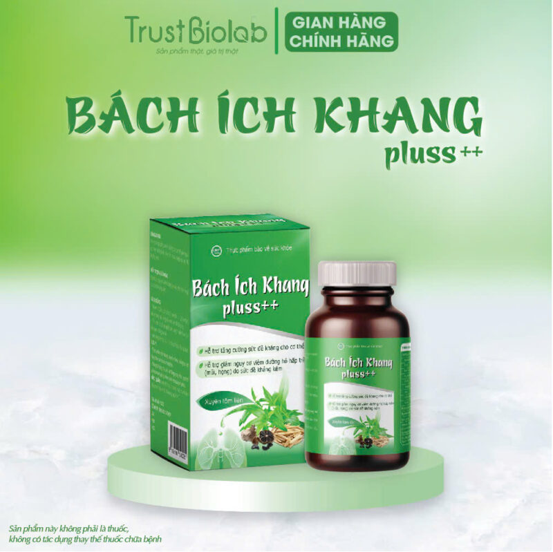 Thực phẩm bảo vệ sức khỏe BÁCH ÍCH KHANG PLUSS++ Hỗ trợ tăng cường sức đề kháng cho cơ thể,  Hỗ trợ giảm nguy cơ viêm đường hô hấp trên (mũi, họng) do sức đề kháng kém