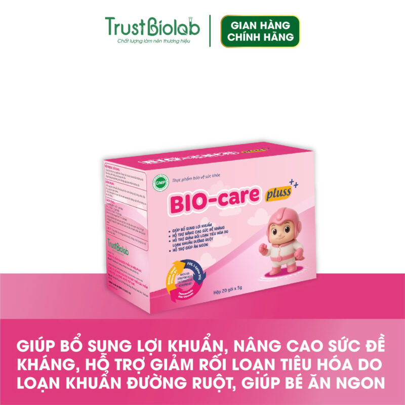 Thực phẩm bảo vệ sức khỏe Cốm vi sinh Biocare Pluss++ Bổ sung vi khuẩn có ích, hỗ trợ duy trì hệ vi sinh đường ruột, tăng cường hấp thu, giúp ăn ngon miệng. Hỗ trợ làm giảm rối loạn tiêu hoá do loạn khuẩn đường ruột. Hỗ trợ nâng cao sức đề kháng