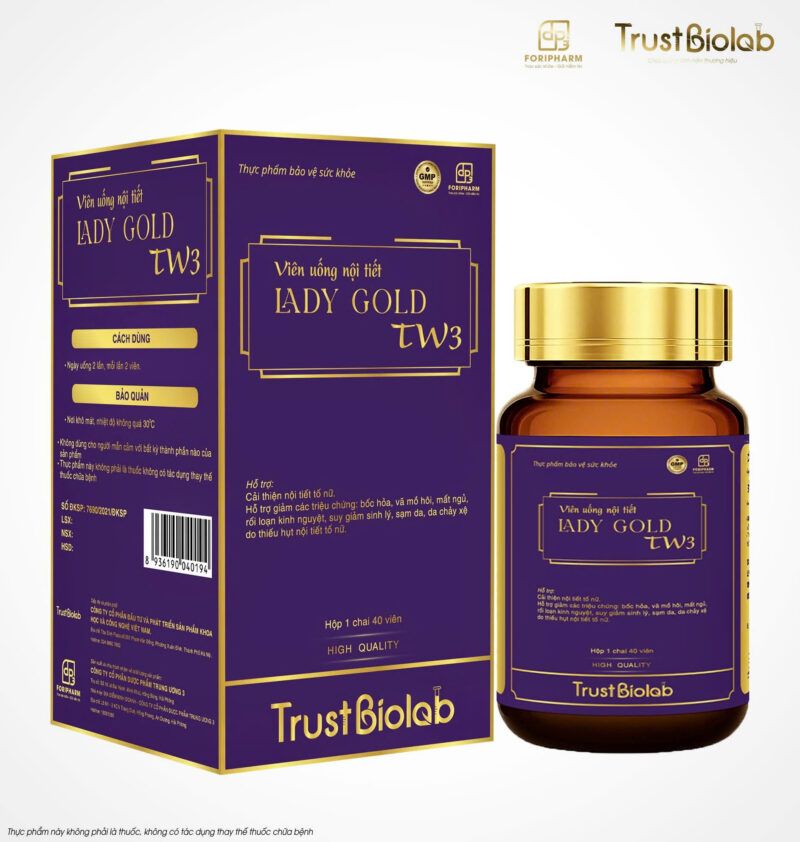 Thực phẩm bảo vệ sức khỏe Viên uống nội tiết LADY Gold TW3 Hỗ trợ cải thiện nội tiết tố nữ; Hỗ trợ giảm các triệu chứng: bôc hỏa, vã mồ hôi, mất ngủ, rối loạn kinh nguyệt, sạm da, da chảy xệ do thiếu hụt nội tiết tố nữ; Hỗ trợ cải thiện sinh lý nữ