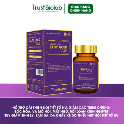 TPBVSK Viên uống nội tiết Dược phẩm Trung ương 3 LADY Gold TW3 Hỗ trợ cải thiện nội tiết tố nữ; Hỗ trợ giảm các triệu chứng: Khô hạn, bốc hỏa, vã mồ hôi, mất ngủ, rối loạn kinh nguyệt, sạm da, da chảy xệ do thiếu hụt nội tiết tố nữ; H