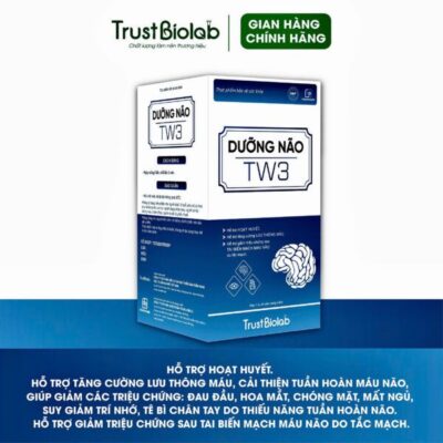TPBVSK Dưỡng Não TW3 Hỗ trợ hoạt huyết; Hỗ trợ tăng cường lưu thông máu, cải thiện tuần hoàn máu não, giúp giảm các triệu chứng: đau đầu, hoa mắt, chóng mặt, mất ngủ, suy giảm trí nhớ, tê bì chân tay do thiểu năng tuần hoàn não; Hỗ trợ giảm các triệu chứng sau tai biến mạch máu não do tắc mạch.